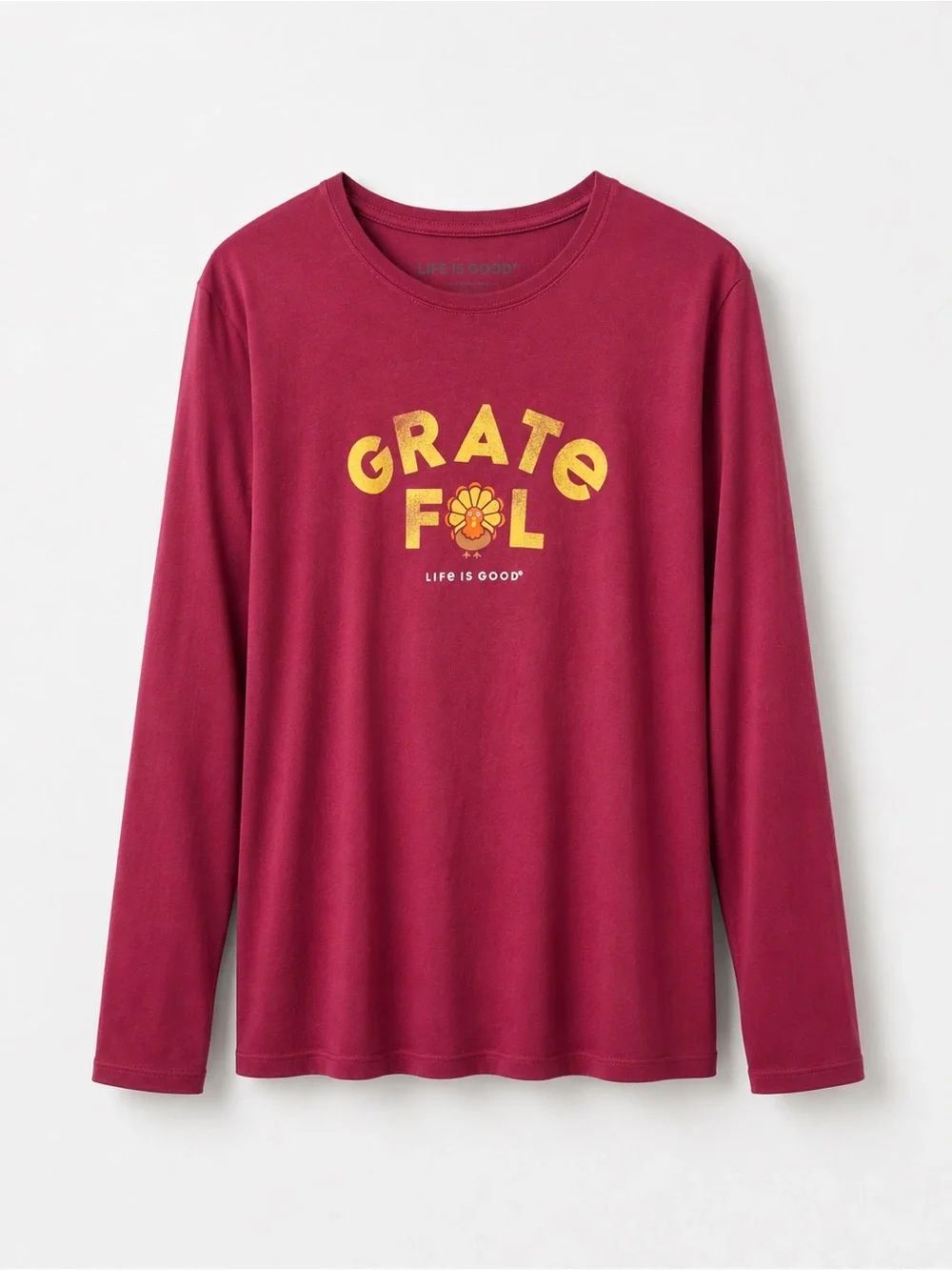 Life is Good Crusher Tee Long Sleeve Thanksgiving Grateful Turkey NWT XXL